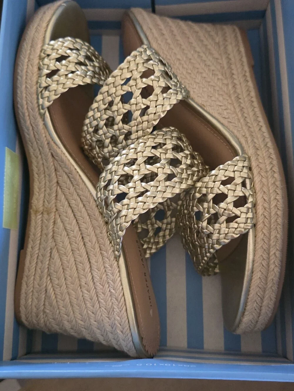 Woven Metallic Gold Wedge Slide Sandals for Women